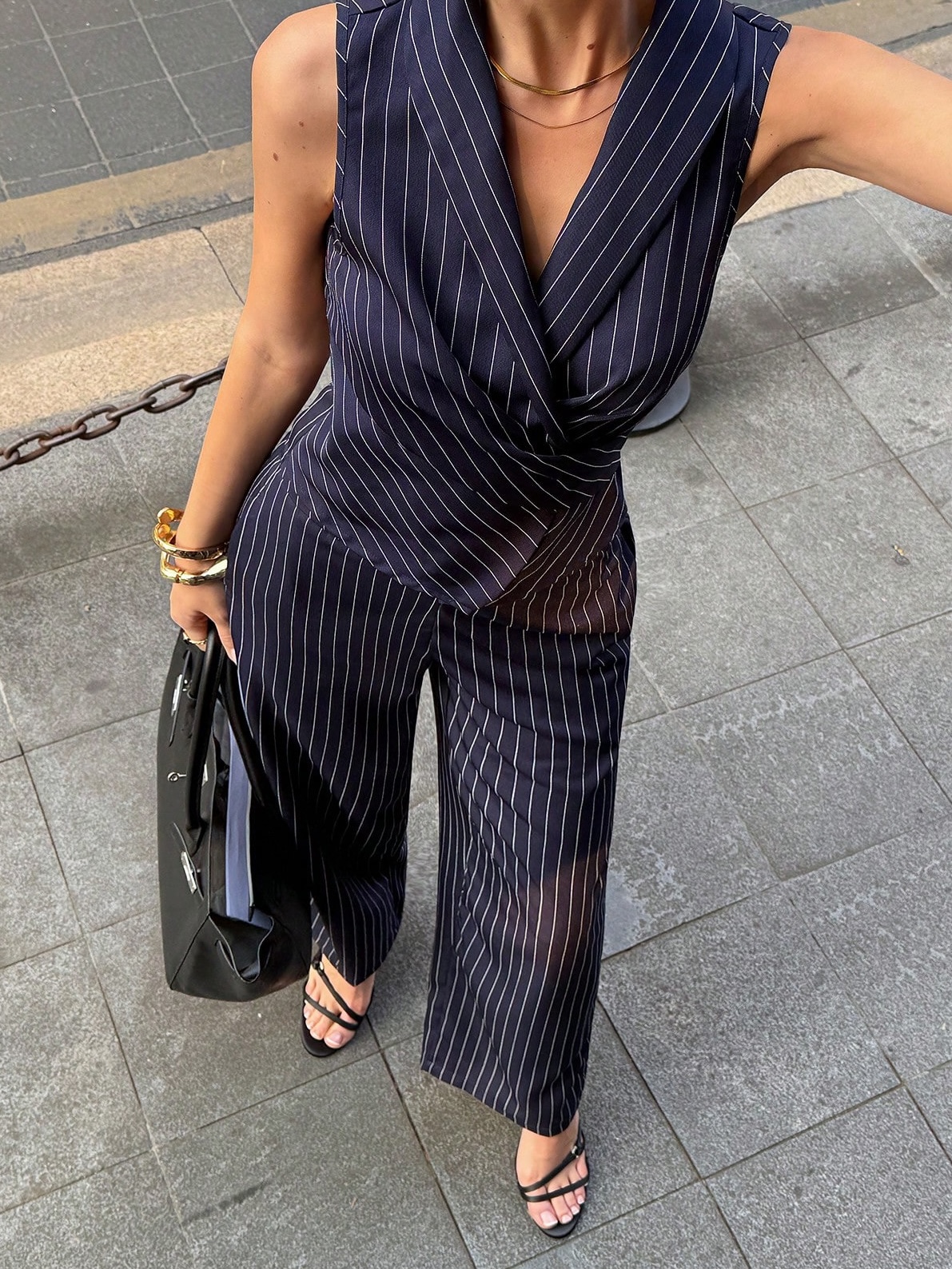Navy Blue Striped Matchy Set