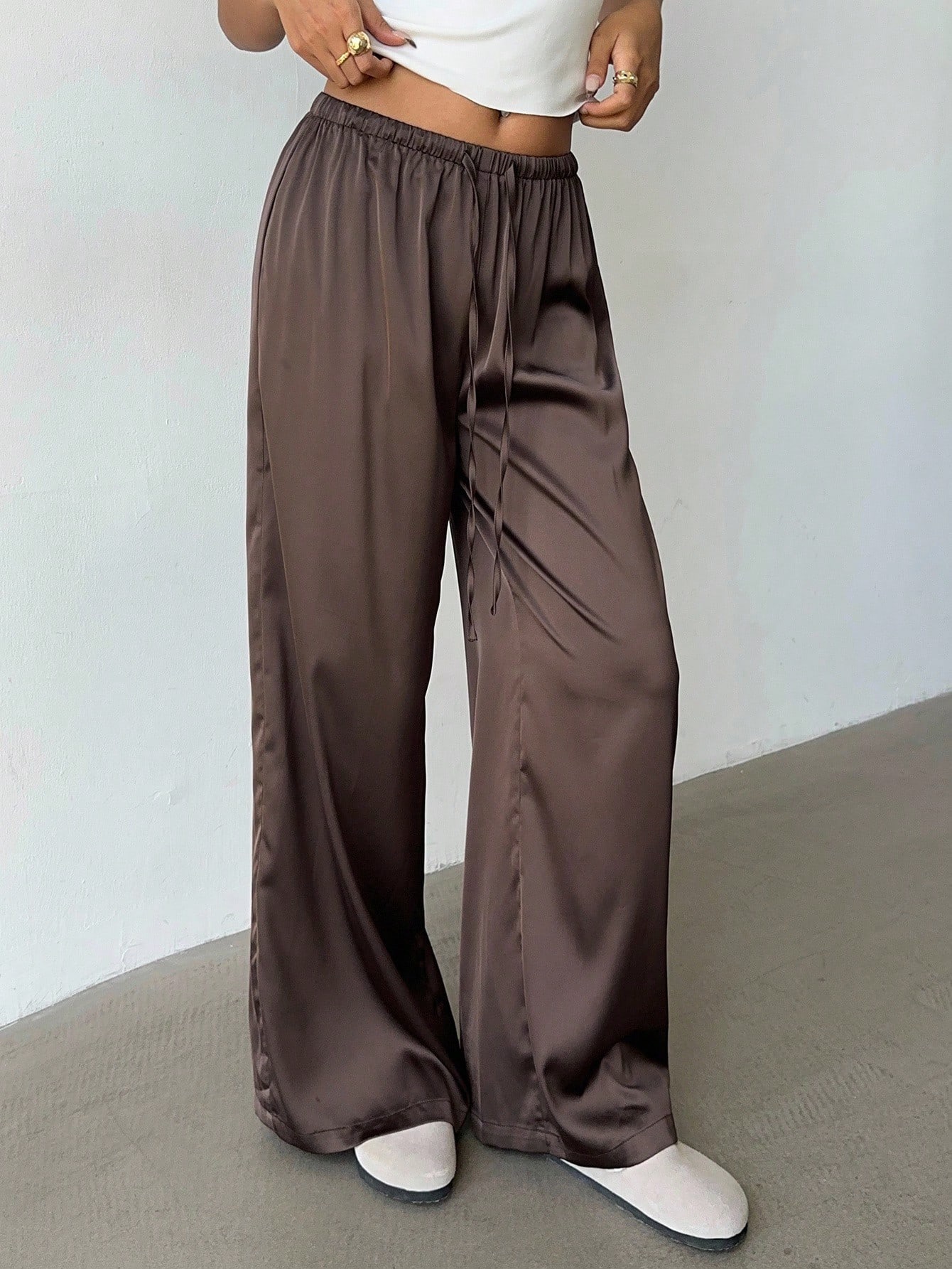 Brown satin pants