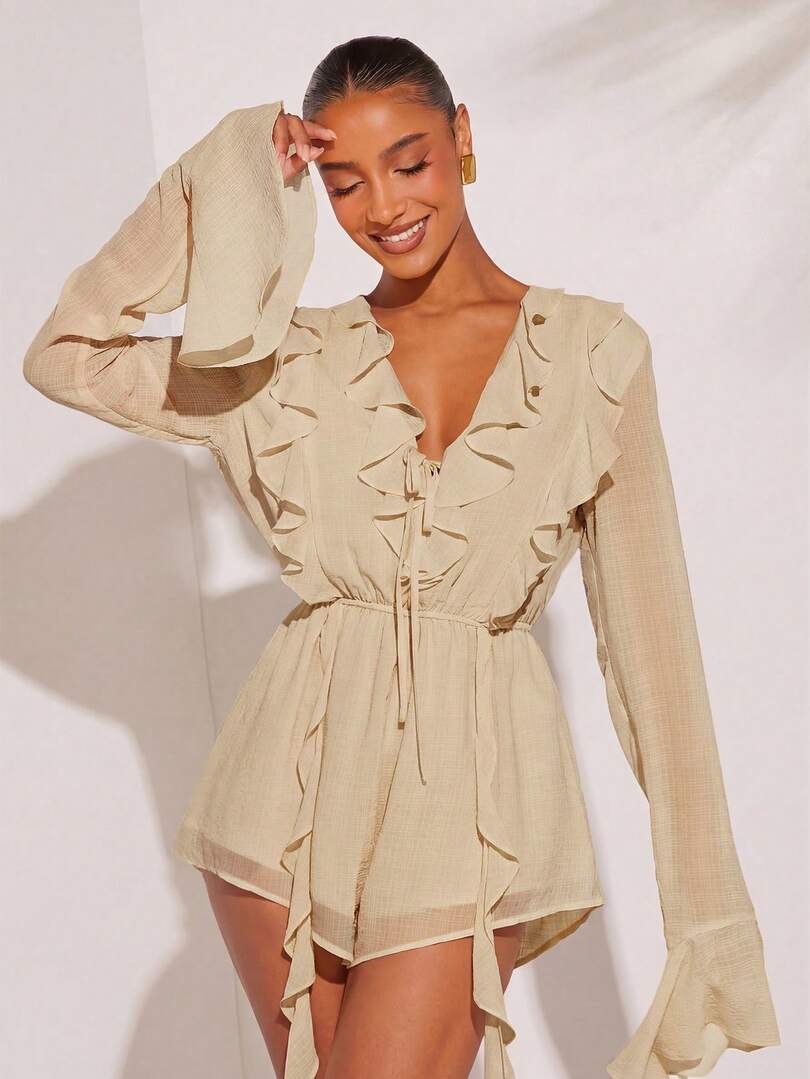 Ruffle romper apricot